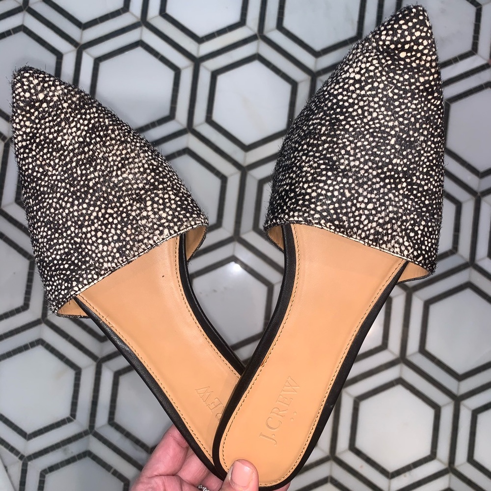 J Crew Pointed calf hair slide